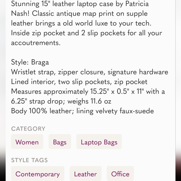 Patricia Nash Braga Laptop Case Classic Map Print Leather 15" Wristlet Zip - Picture 9 of 11